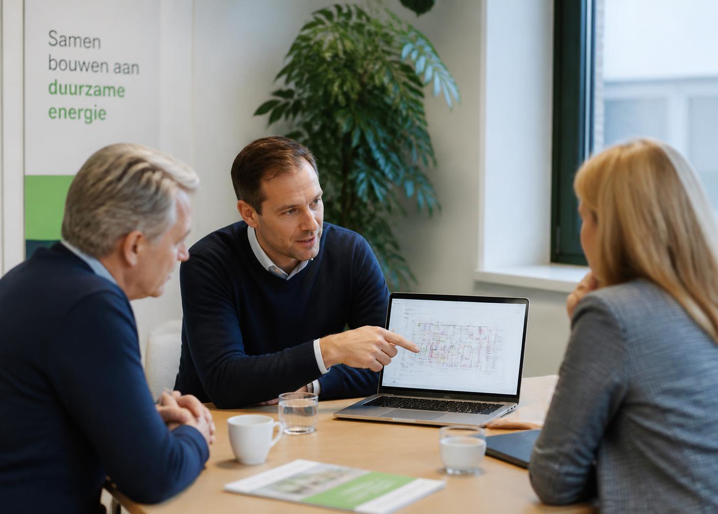 Adviseur van VvE Isolatie in gesprek met een bestuurslid over een verduurzamingsplan